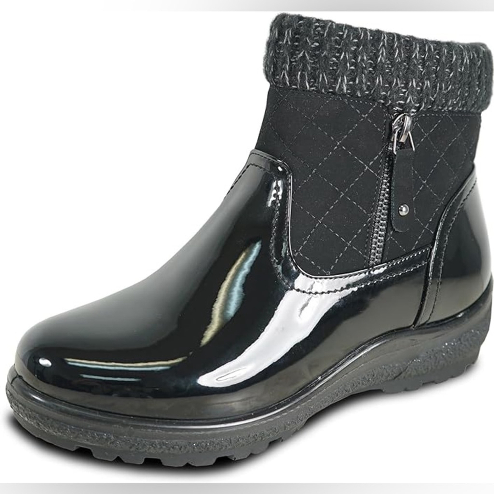 Kozi Fur-Lined Quilted Look Waterproof Ankle Rain Boot Bootie